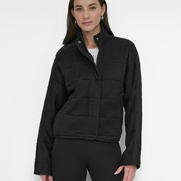 NWT DKNY Women's Quilted Zip-Front Stand-Collar Jacket Black - Picture 1 of 3